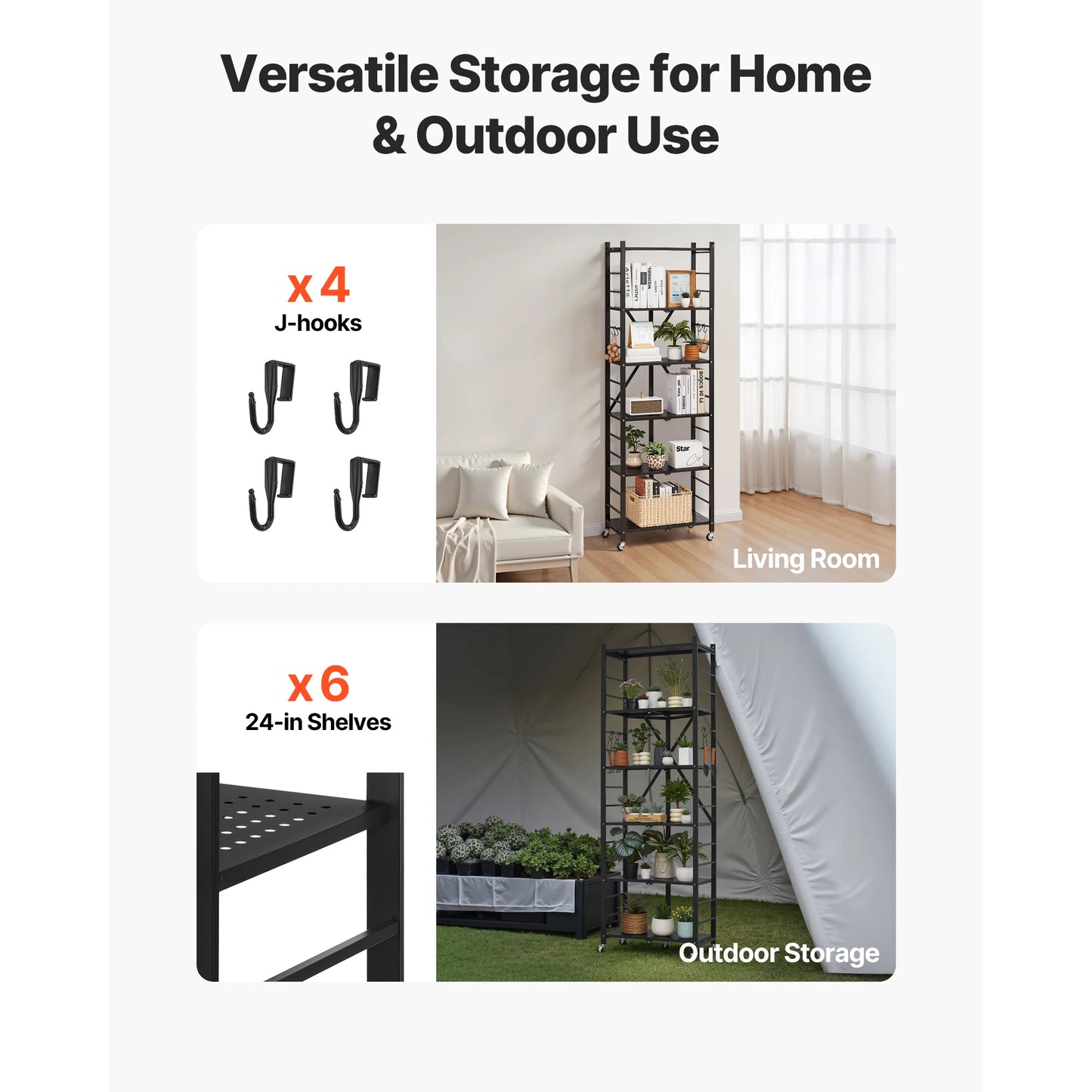 Foldable Rolling 5-Tier Metal Storage Shelf Rack