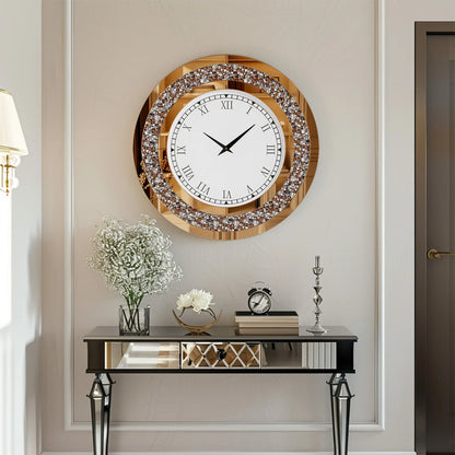 24-inch Mirrored Wall Clock with Crystal Accents