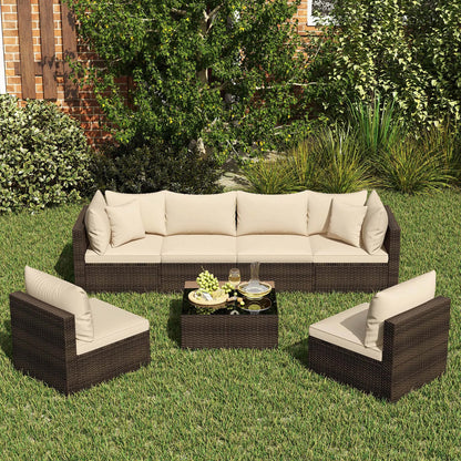 7-Piece Outdoor Rattan Patio Sectional Conversation Set