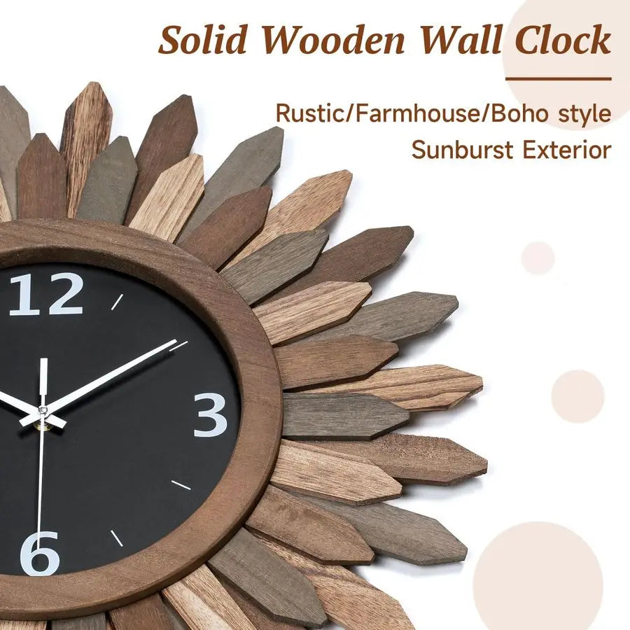 Boho Sunburst Wooden Wall Clock