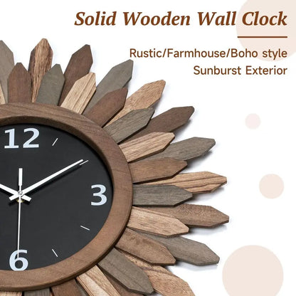 Boho Sunburst Wooden Wall Clock