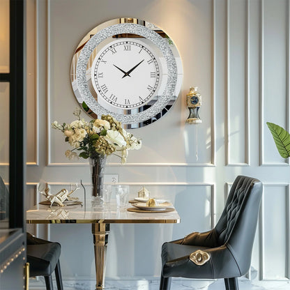 24-inch Mirrored Wall Clock with Crystal Accents