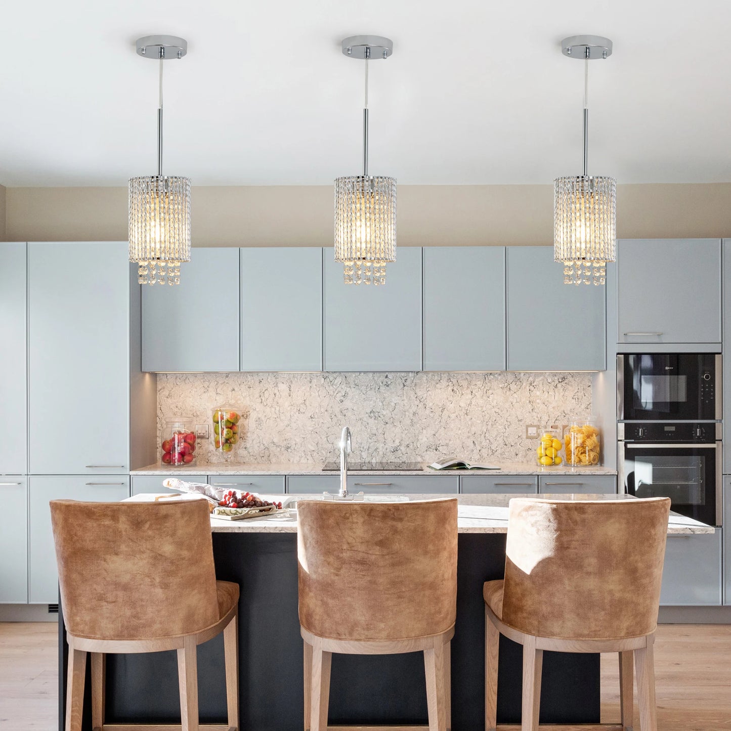 Modern Crystal Pendant Light 3-Pack Adjustable Ceiling Fixture