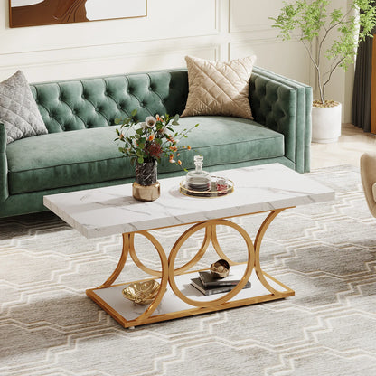Modern Marble Two Tier Rectangle Coffee Table