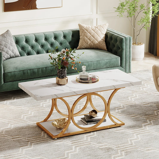Modern Marble Two Tier Rectangle Coffee Table