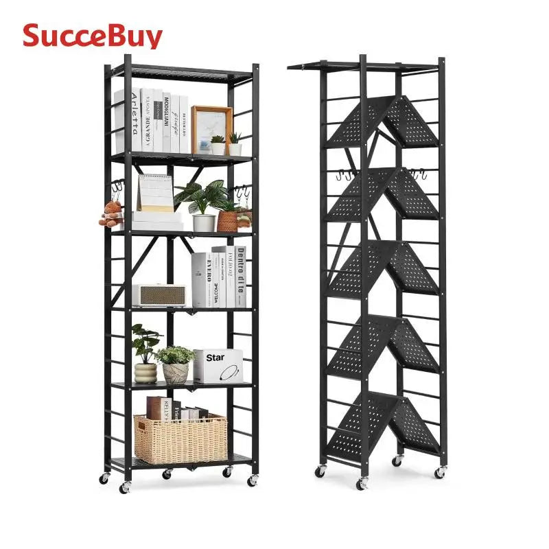 Foldable Rolling 5-Tier Metal Storage Shelf Rack