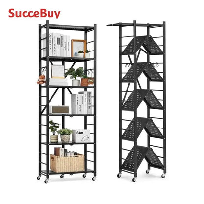 Foldable Rolling 5-Tier Metal Storage Shelf Rack