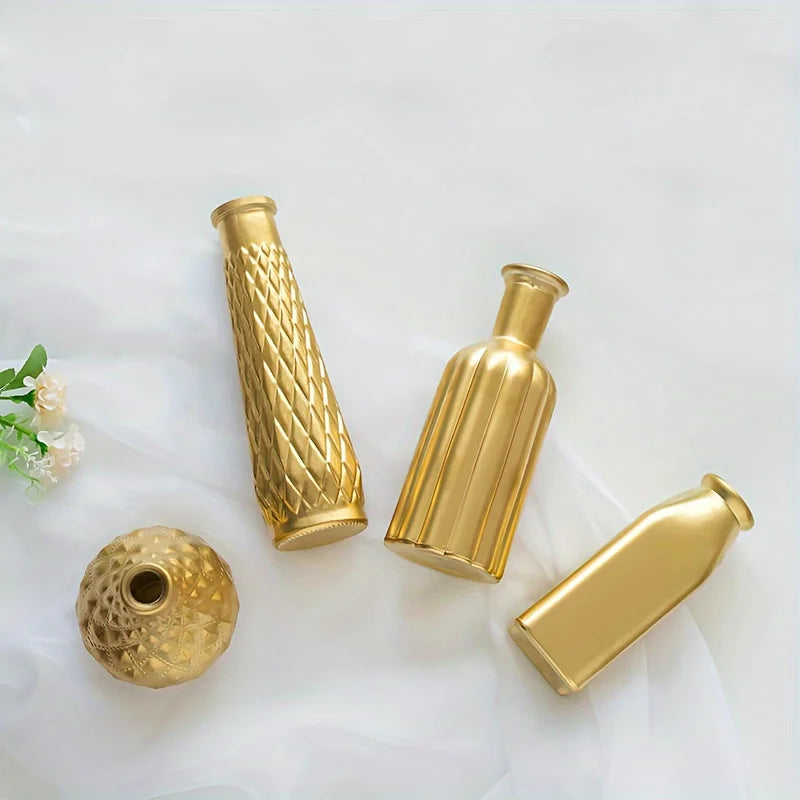 Gold Glass Vase Set with Gilded Finish - Cylindrical Decorative Accents