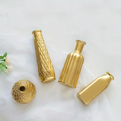 Gold Glass Vase Set with Gilded Finish - Cylindrical Decorative Accents