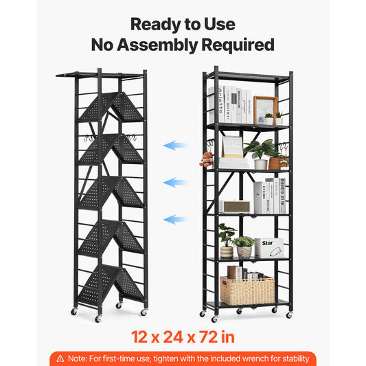 Foldable Rolling 5-Tier Metal Storage Shelf Rack