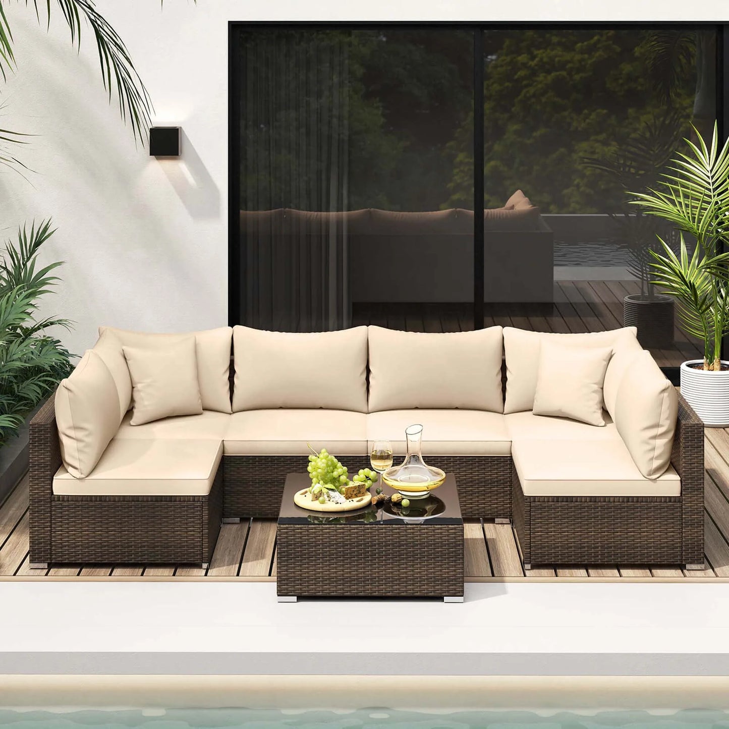 7-Piece Outdoor Rattan Patio Sectional Conversation Set