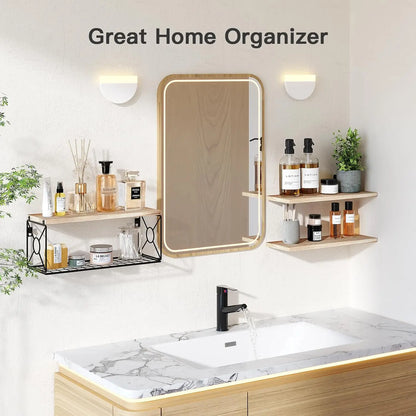 Over Toilet Floating Shelves with Storage Basket