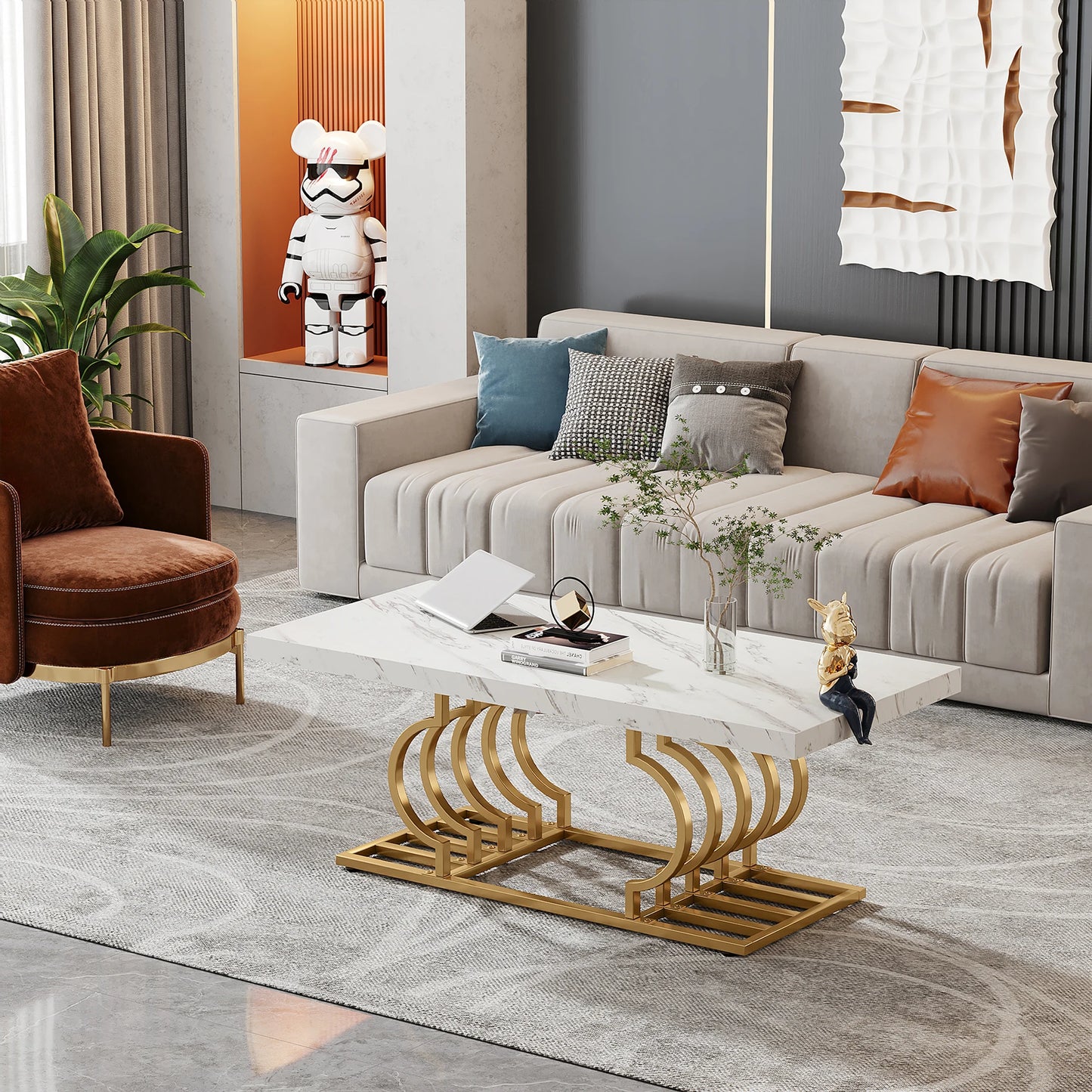 Modern Marble Two Tier Rectangle Coffee Table