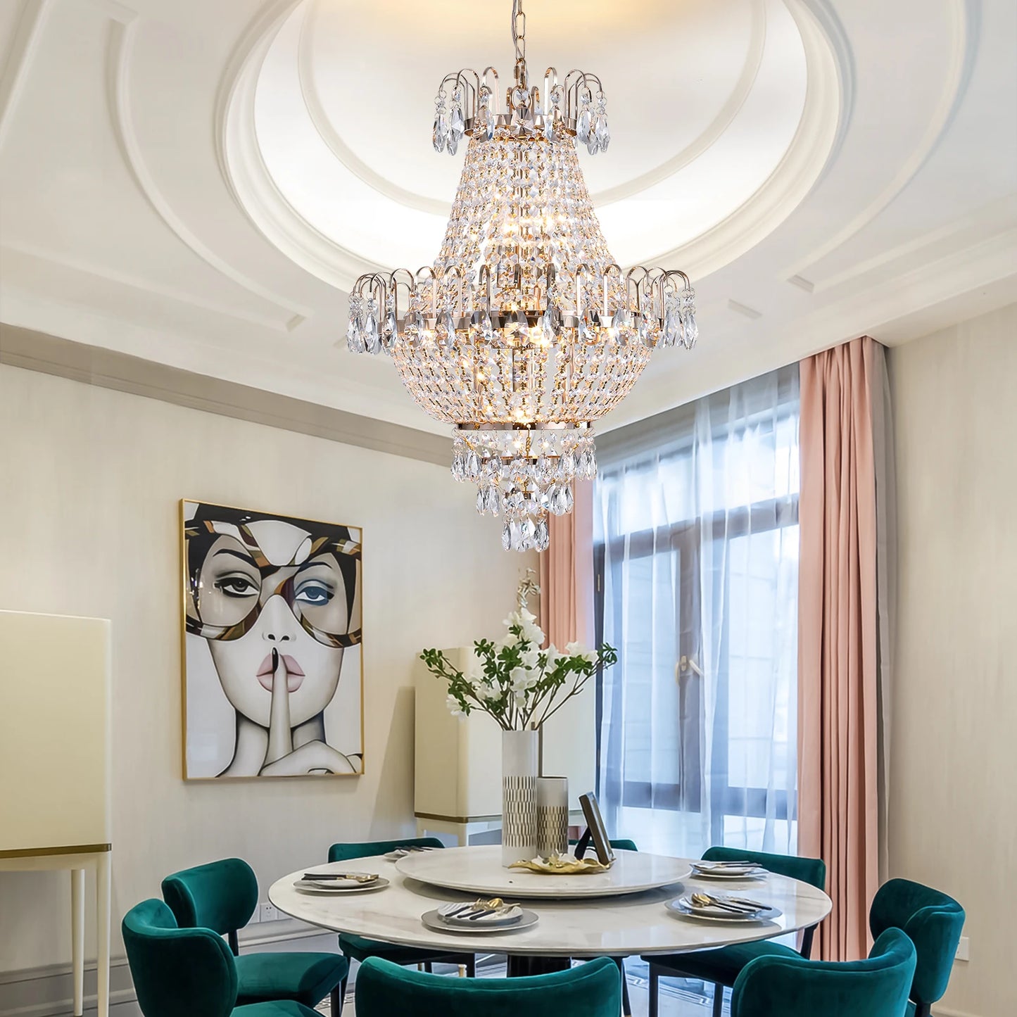 Luxury Gold Crystal Staircase Chandelier Ceiling Light