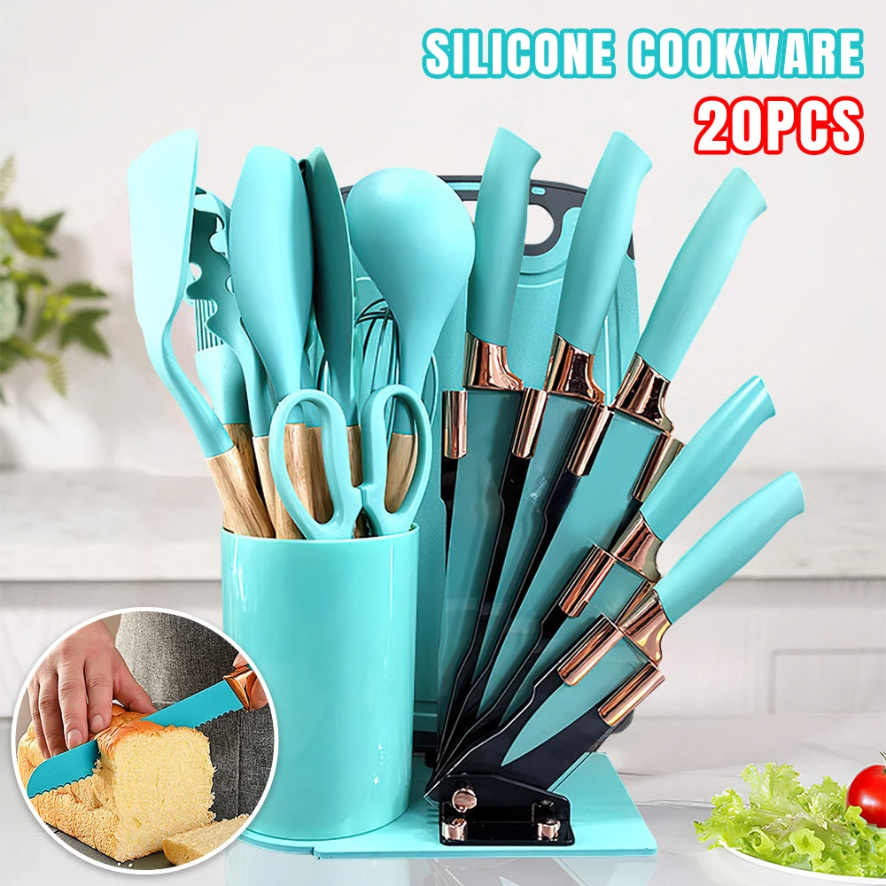 Modern Silicone Cooking Utensil Set with Holder