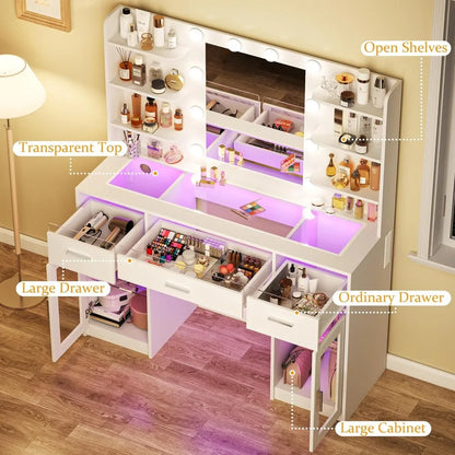 LED Makeup Vanity Desk with Mirror and Storage
