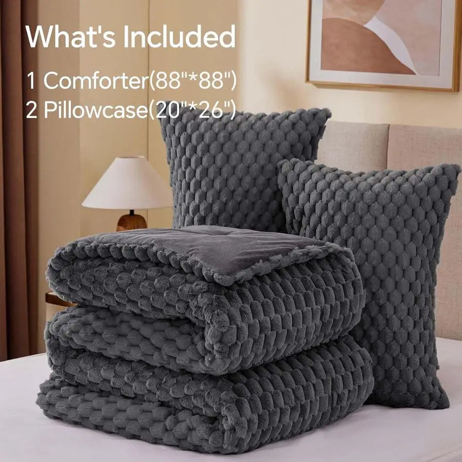 Fluffy Queen Comforter Set Soft Luxury Bedding