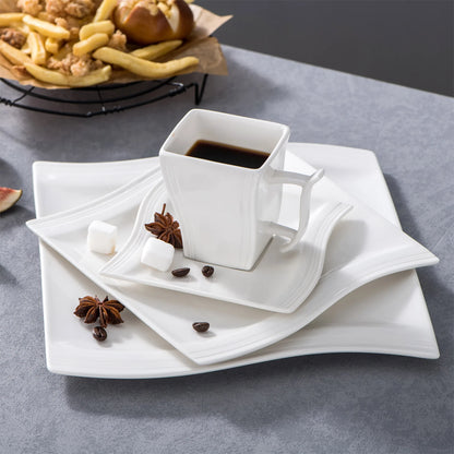 White Porcelain Dinnerware Set with Cups Plates and Saucers
