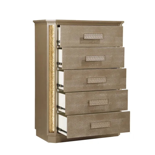 Queen 5PC Bedroom set Made with Wood in Gold
