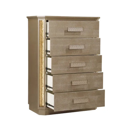 Queen 5PC Bedroom set Made with Wood in Gold