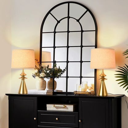 Modern Gold Bedside Table Lamp with Fabric Shade