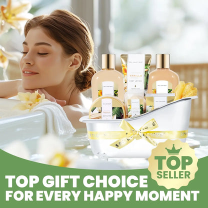 8 Piece Vanilla Spa Gift Basket Luxury Bath Set