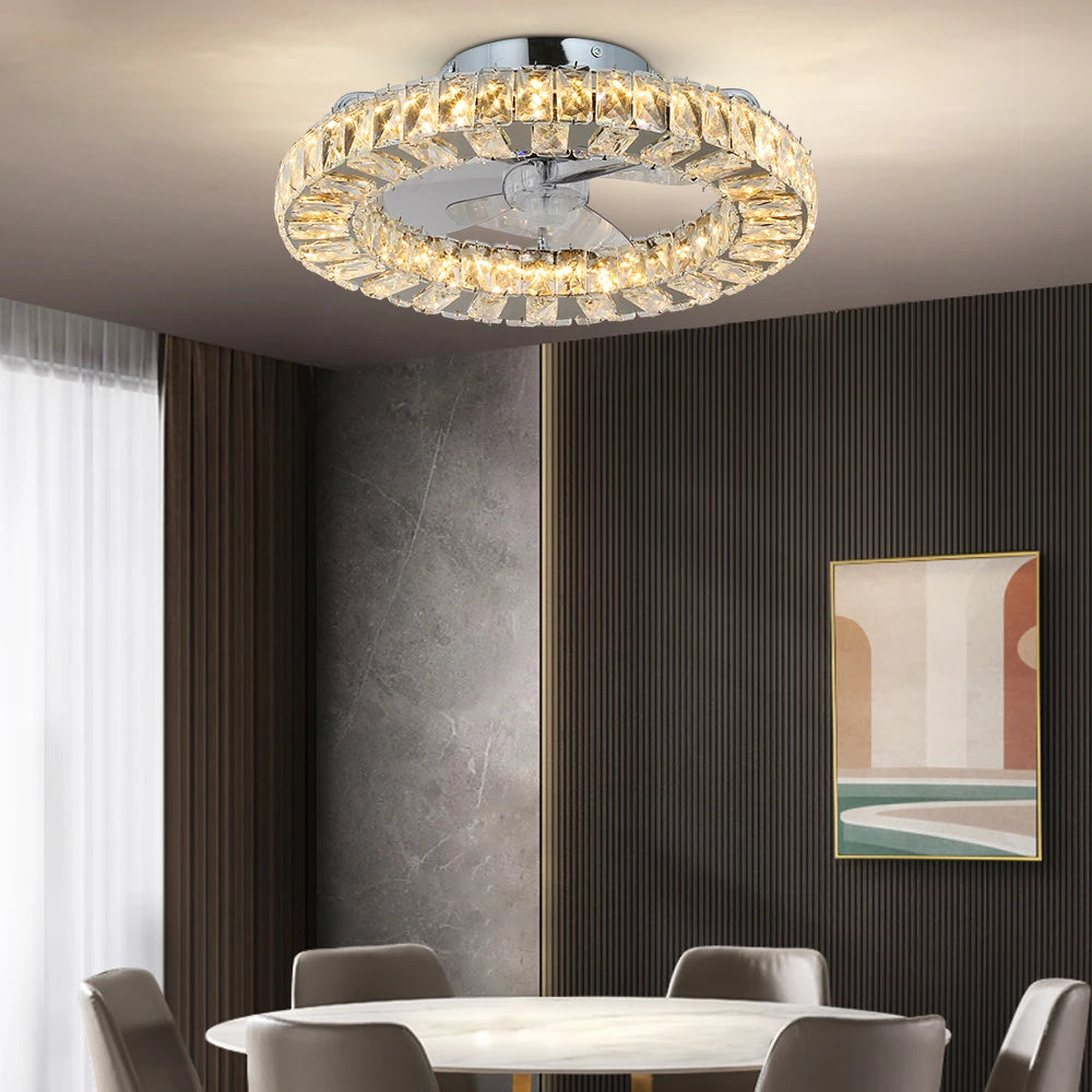 Modern Crystal Ceiling Fan Chandelier with remote