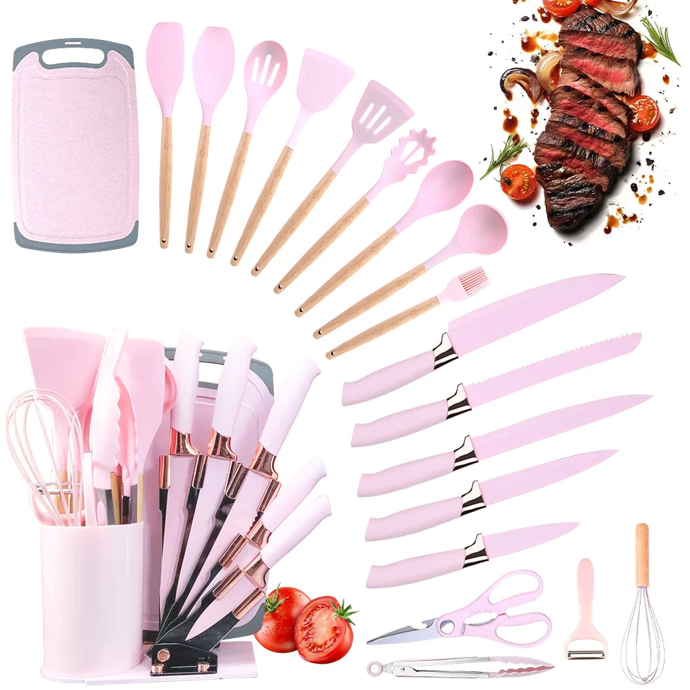 Modern Silicone Cooking Utensil Set with Holder