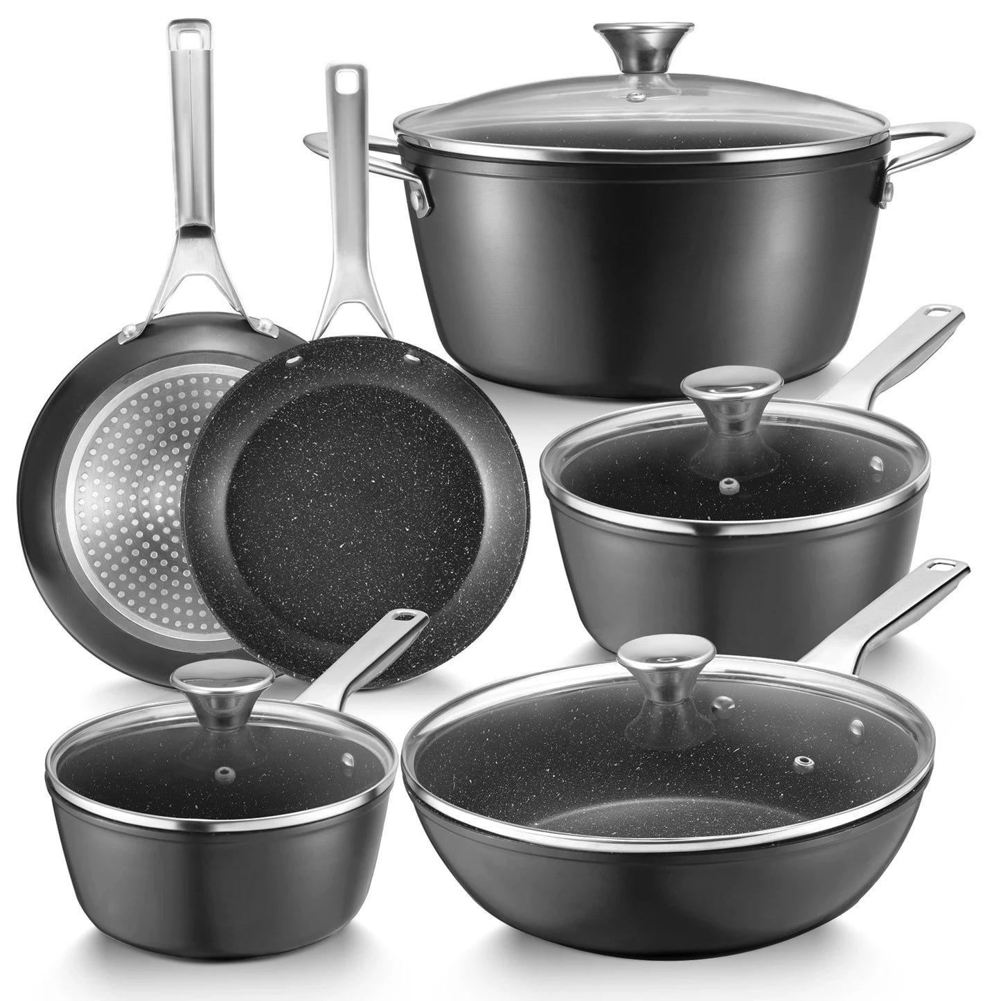 10-Piece Nonstick Induction Cookware Set Pots and Pans
