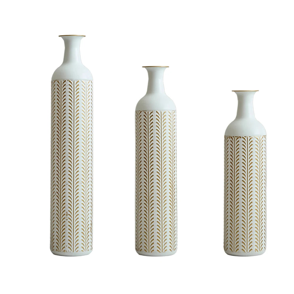 Modern Metal Floor Vase Set (3-piece) - Sculpture Drop Design