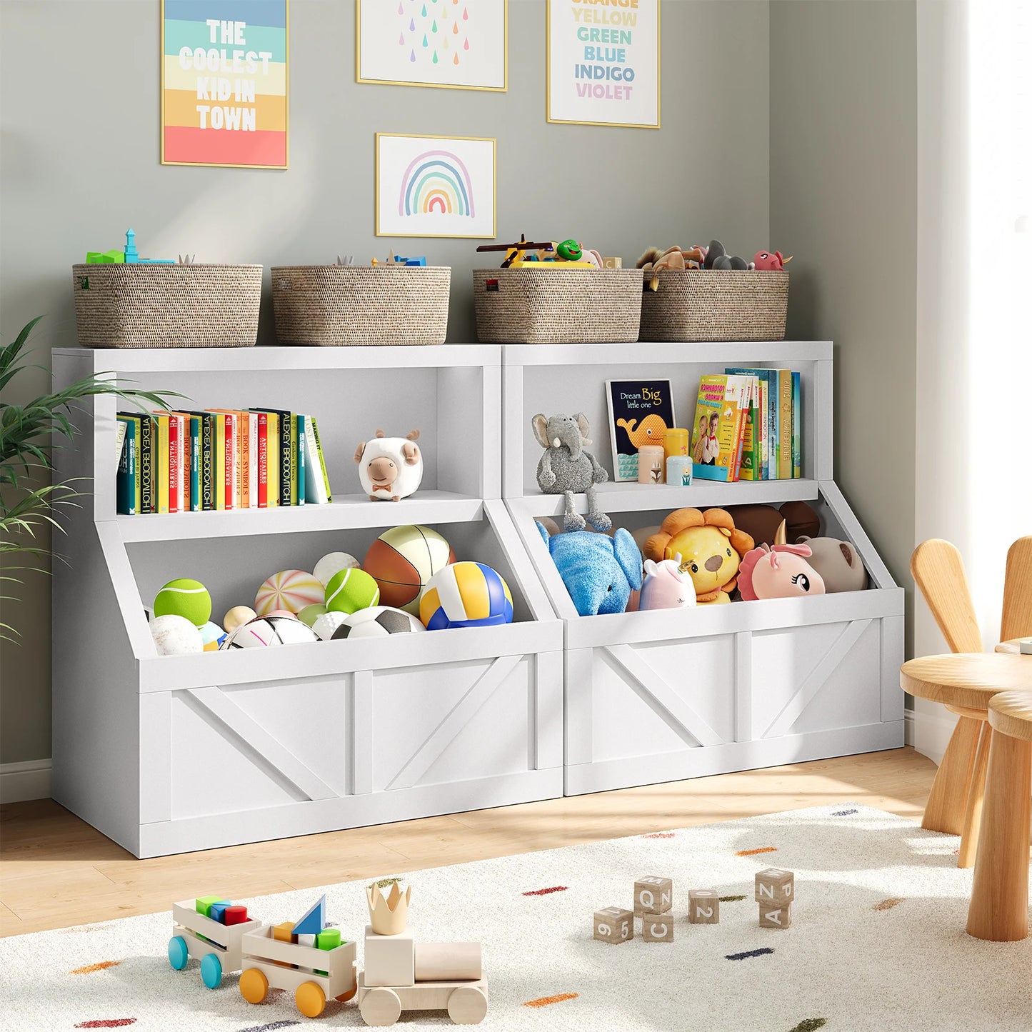 Kids Wooden Toy Storage Organizer Bookshelf