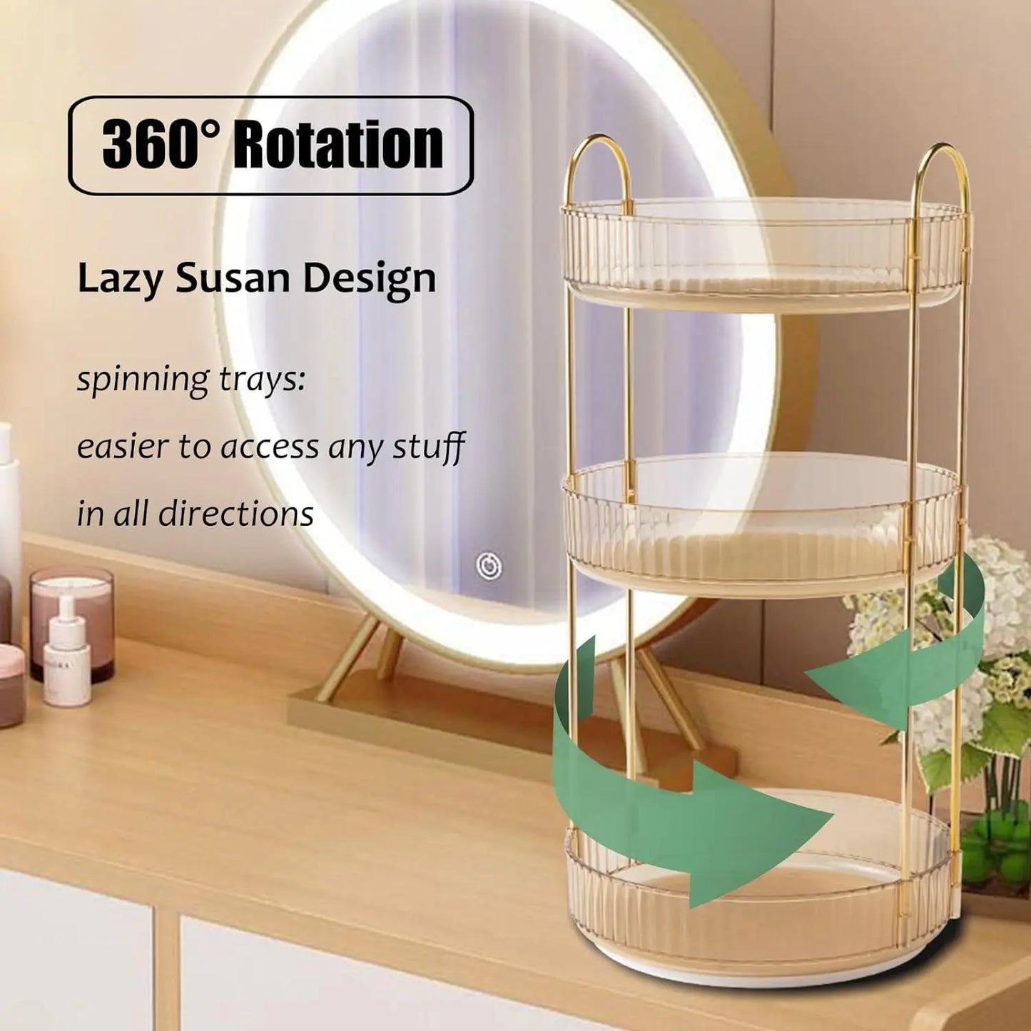 3-Tier Rotating Makeup Organizer Storage Rack