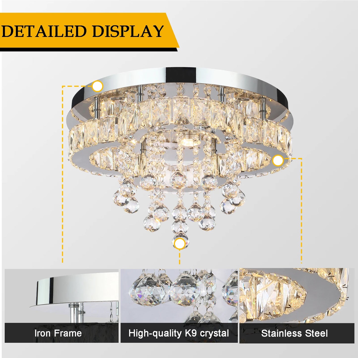 Luxury Crystal Flush Mount Ceiling Chandelier Light