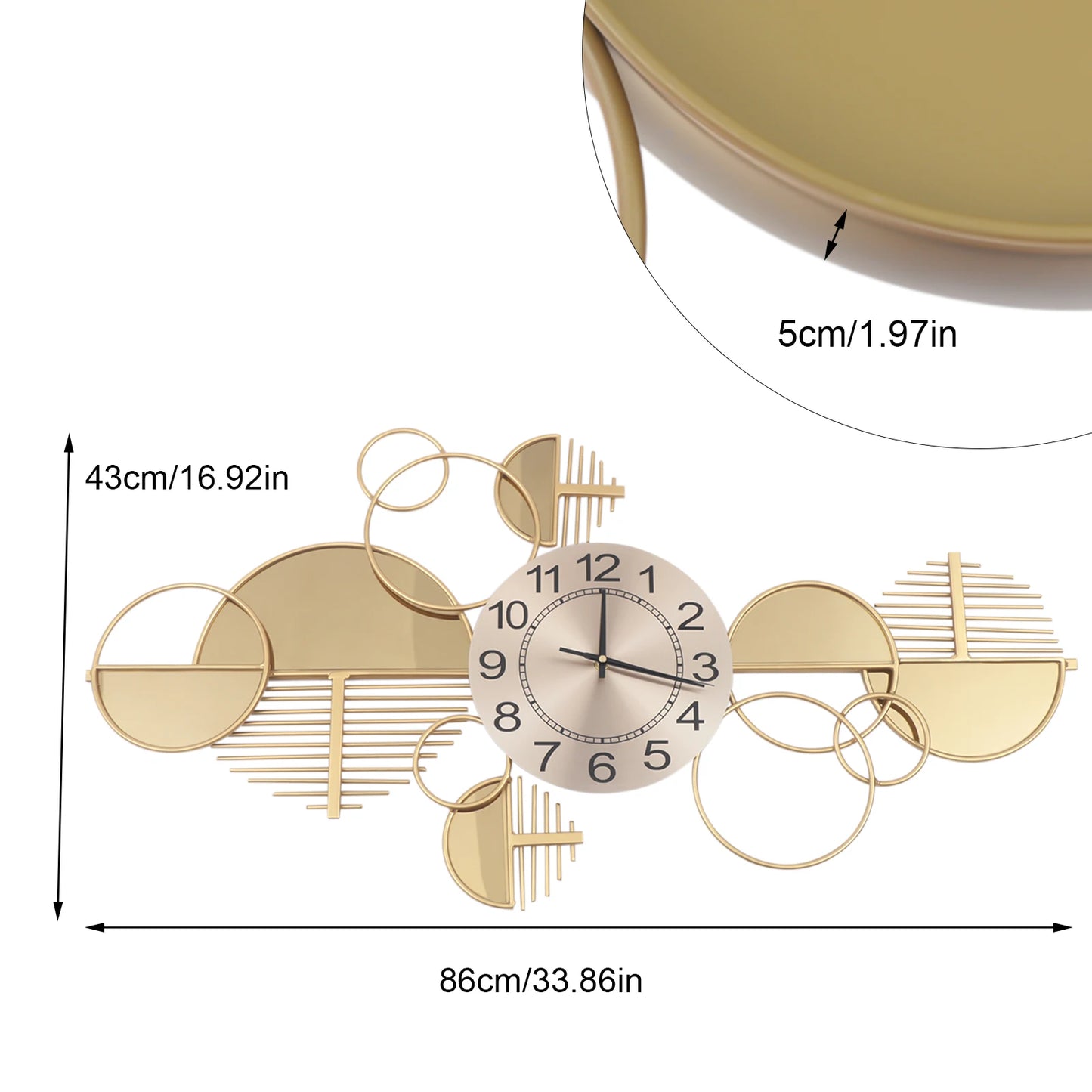 Modern Minimalist Gold Metal Wall Clock for Living Room