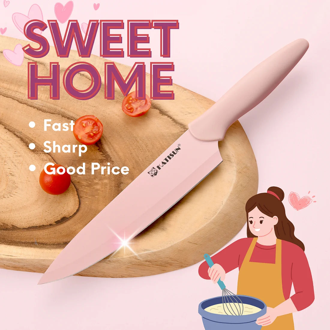 Aurora Pink Titanium Kitchen Knife Block Set