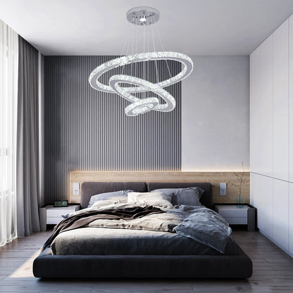 Modern Crystal Ring Chandelier with 3 LED Rings