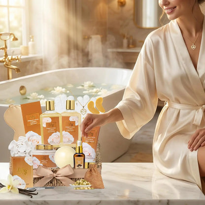 17-Piece Vanilla Spa Gift Set Luxury Bath Basket