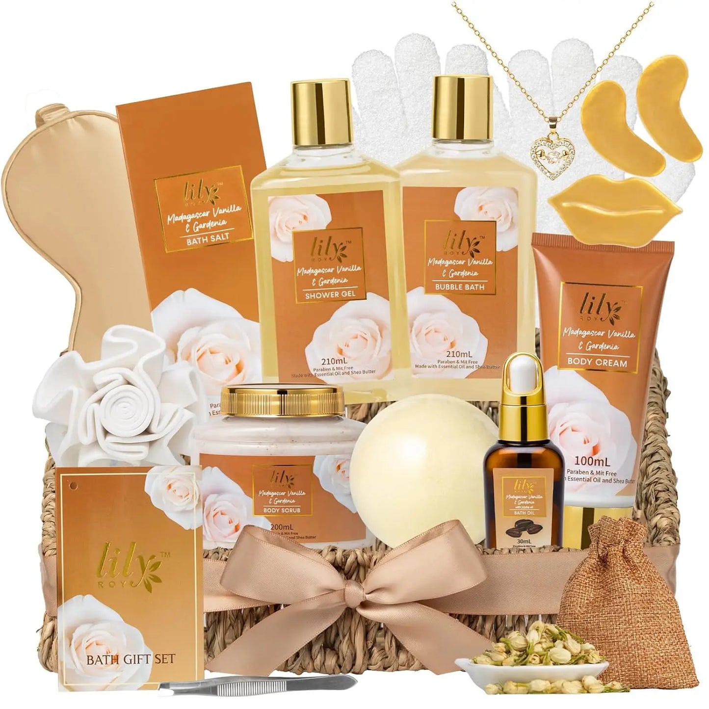 17-Piece Vanilla Spa Gift Set Luxury Bath Basket
