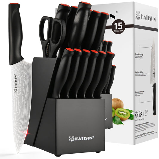 Obsidian 15 Piece Damascus Knife Block Collection