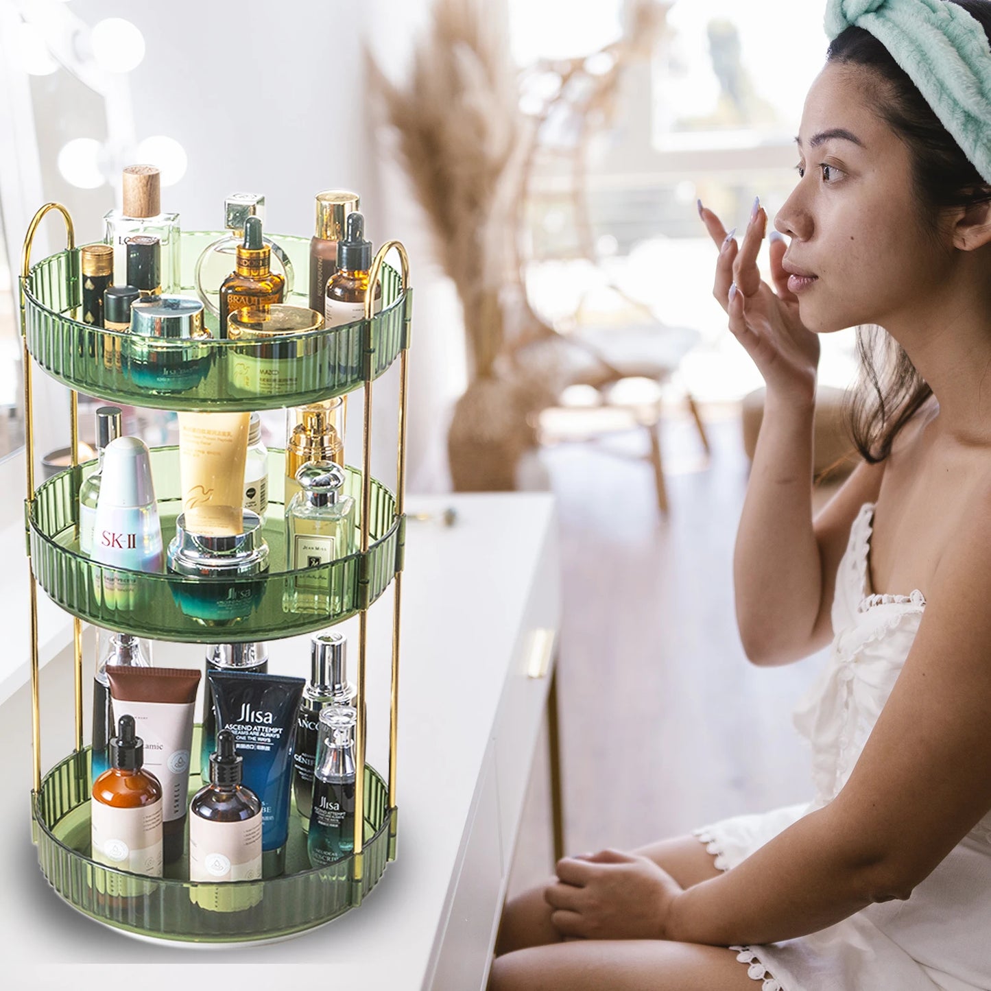 3-Tier Rotating Makeup Organizer Storage Rack