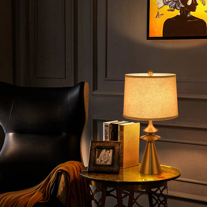 Modern Gold Bedside Table Lamp with Fabric Shade