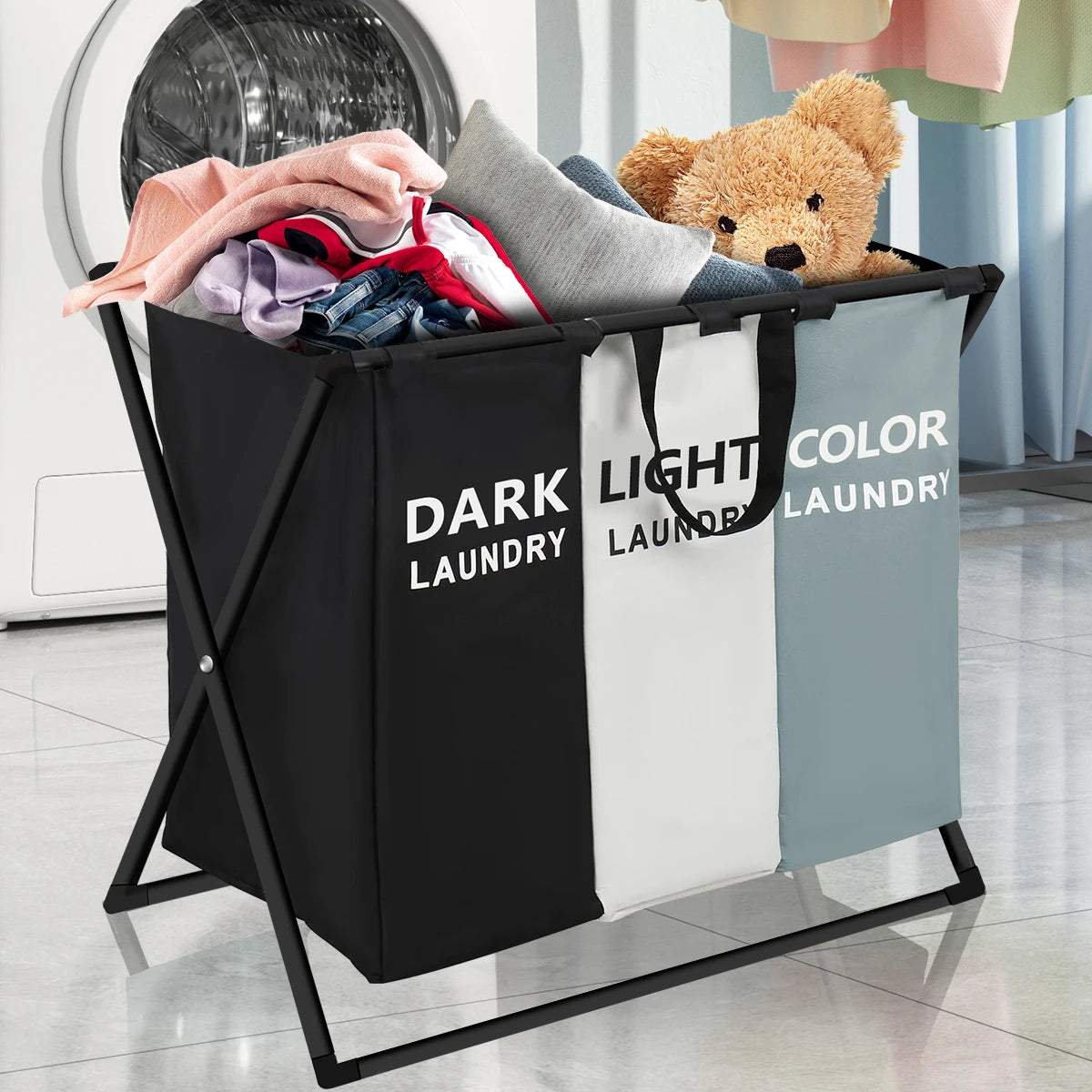 3 Section Laundry Sorter Hamper Basket