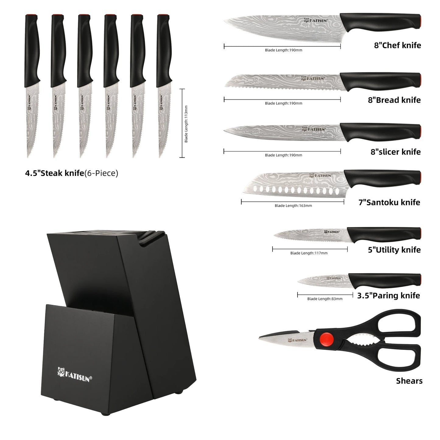 Obsidian 15 Piece Damascus Knife Block Collection