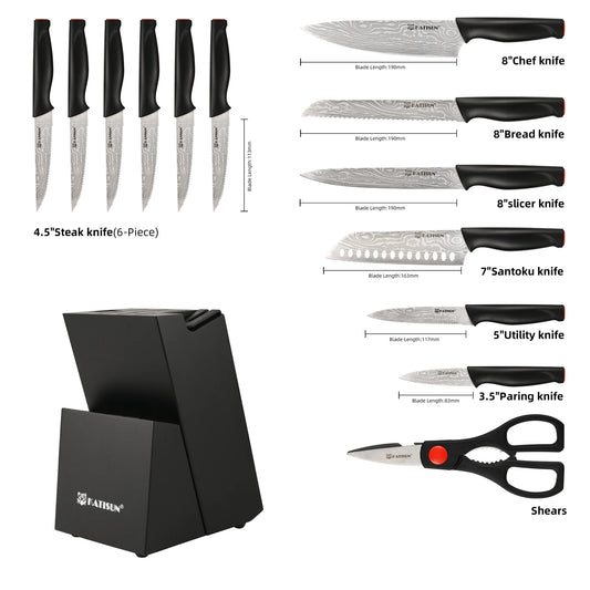 Obsidian 15 Piece Damascus Knife Block Collection