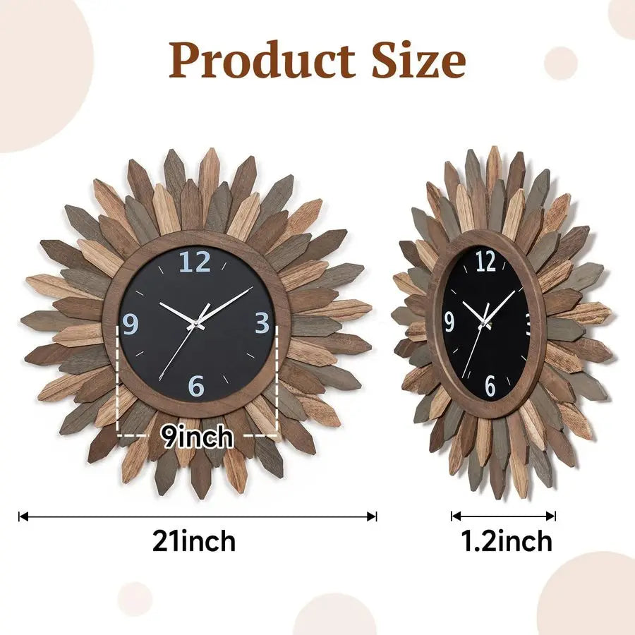 Boho Sunburst Wooden Wall Clock