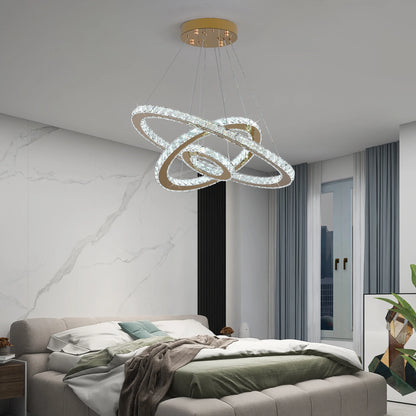 Modern Crystal Ring Chandelier with 3 LED Rings