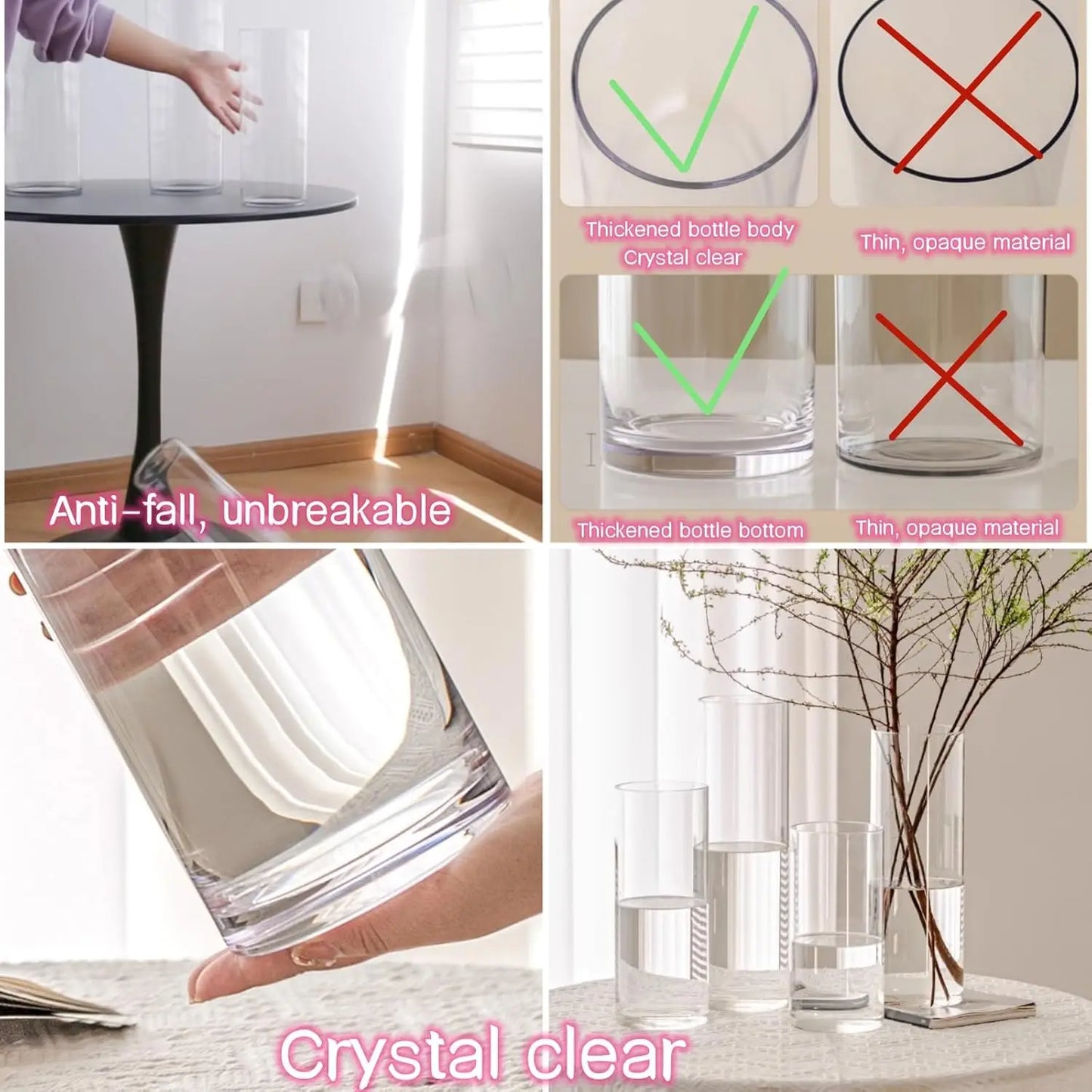 Clear Acrylic Cylinder Hurricane Vase Set with Stand