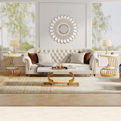 Gold Round End Table with Storage Shelf