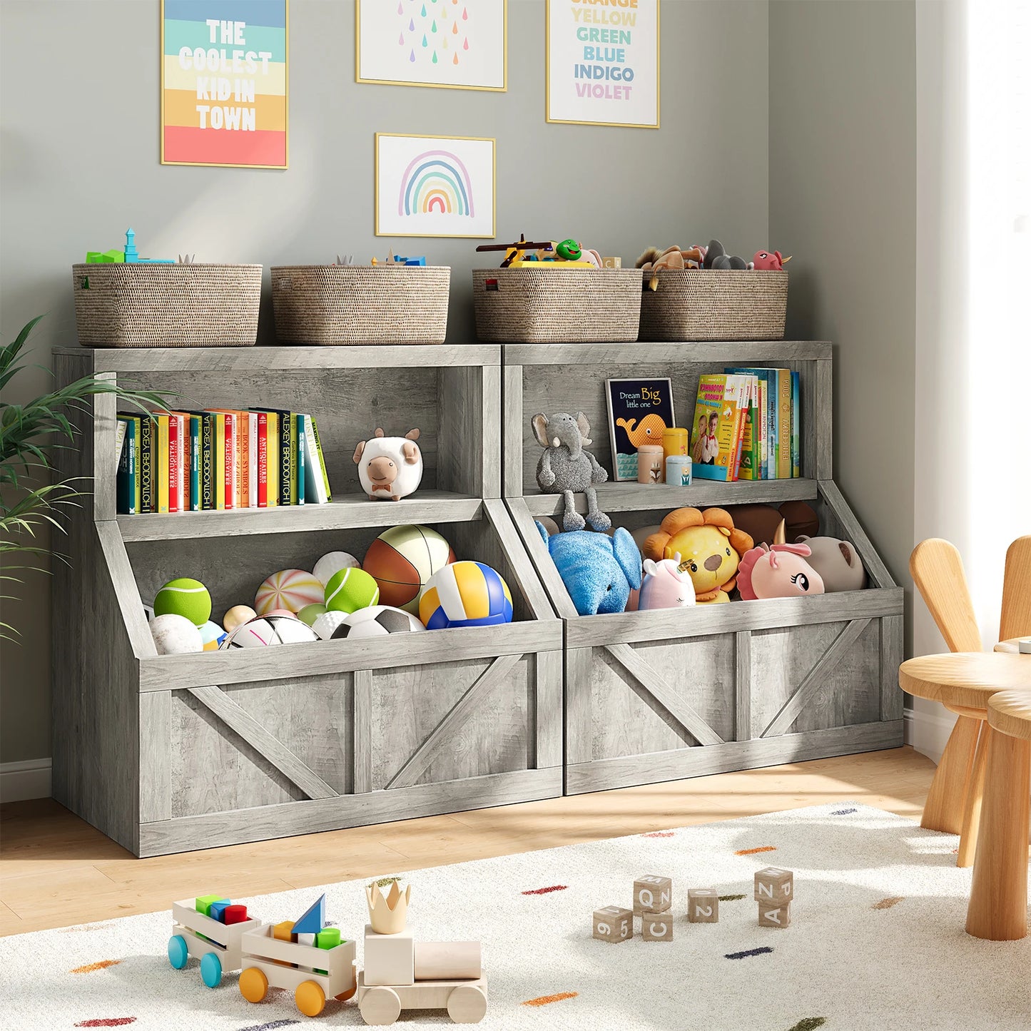 Kids Wooden Toy Storage Organizer Bookshelf