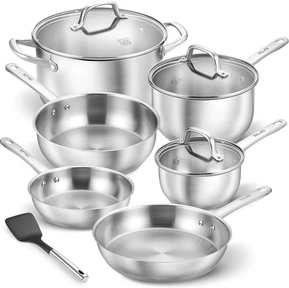 10 Piece Stainless Steel Cookware Set Induction Ready Oven Safe